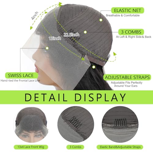 Body Wave Lace Front Wigs Human Hair Pre Plucked 13x4 HD Transparent Lace Frontal Wigs Human Hair 180% Density Glueless Brazilian Virgin Human Hair Wig for Women With Baby Hair Natural Black 26 Inch - Image 5