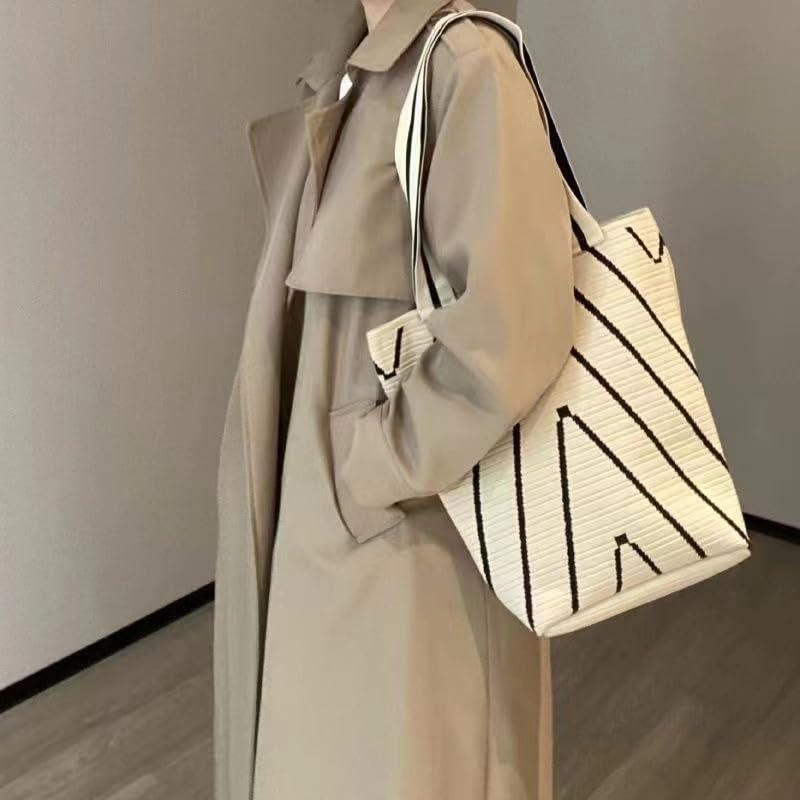 Bolso tote para mujer, de gran capacidad, tejido a rayas, bolso de hombro elegante y duradero para teléfonos, billeteras y artículos esenciales miniatura 3