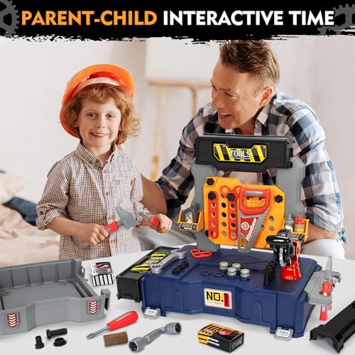 Hodurgyi GZT ORANGE Kids Tool Bench With Electric Drill And Chair, Pretend Play Kids Tool Set, Transformable Toddler Tool Box thumb #2
