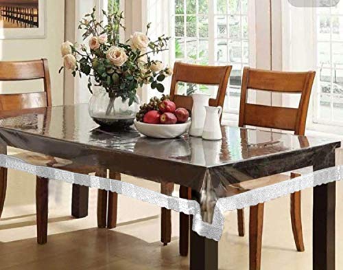 Image of Kuber Industries Bordered Rectangular 6 Seater Dining Table Cover -White, Transparent,Polyvinyl Chloride,Pack of 1(CTCOMPST03)