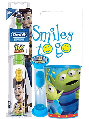 Toy Story 3pc Bright Smile Oral Hygiene Bundle! Turbo Spin Toothbrush, Brushing Timer & Mouthwash Rinse Cup! Plus Dental Gift Bag & Tooth Saver Necklace!