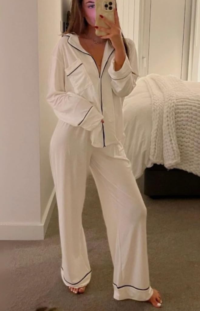 Women's Pajama Sets Long Sleeve Button Down Sleepwear Soft Pjs Lounge Sets for Women 2 Piece - Image 3