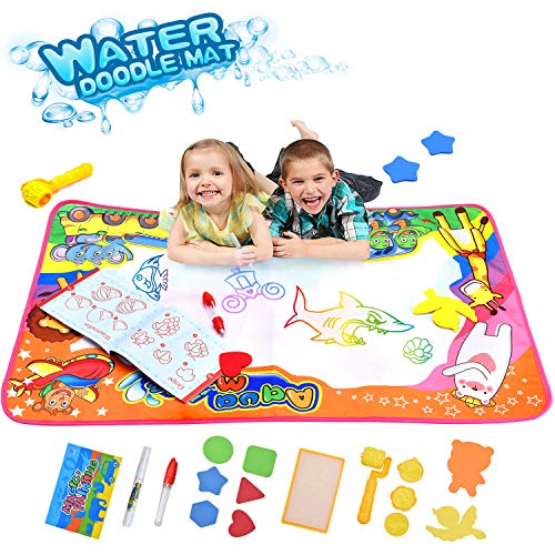 OUTWIT Water Drawing Mat for Kids, Aqua Magic Doodle Mat Mess Free Toddler Toys Large Painting Board Educational Writing Mats in 6 Colors with Travel Bag Gift for Boys Girls Age 2 3 4 5 6 7 8 Year Old
