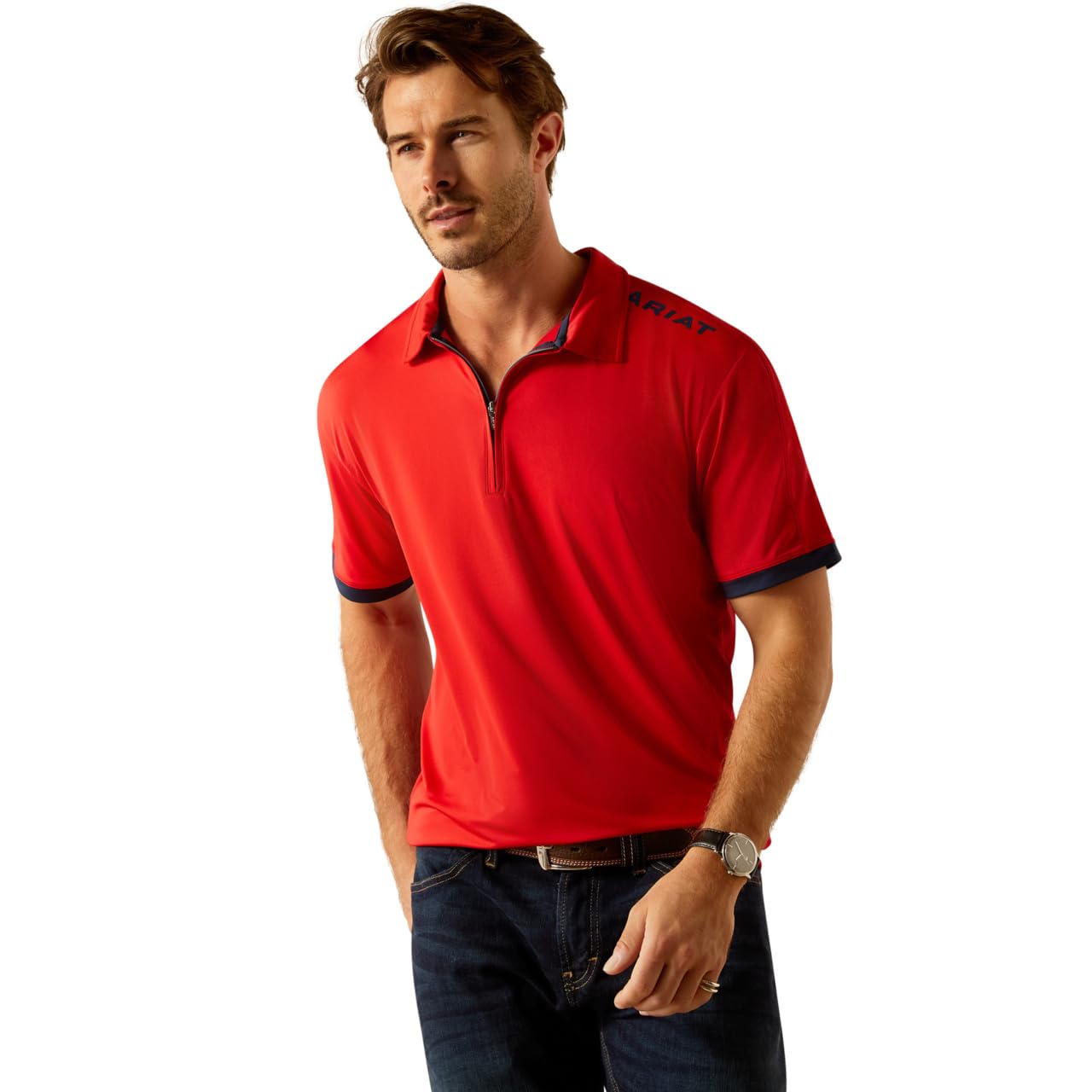 ARIAT Men's Bandera Team 1/4 Zip Polo, Weg Red, Medium