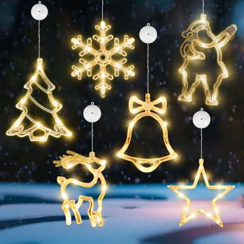 BUOAZR Saugnapf Weihnachten Lichter, 6 Stück LED Fensterlicht...