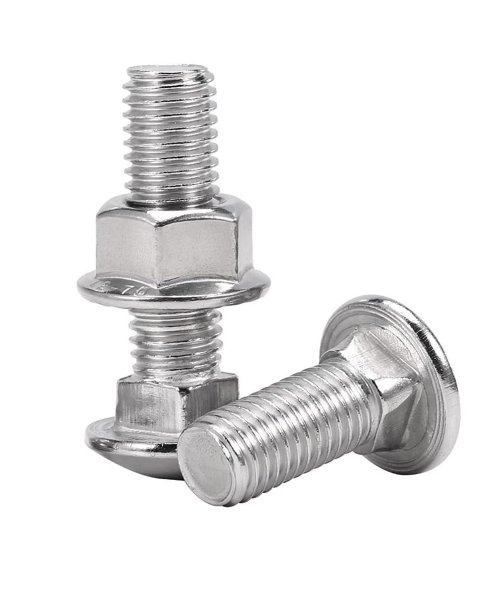 2pcs M12 x 40 mm Stainless Steel Carriage Bolt Screw Round Head Square Neck and Hex Flange Nuts
