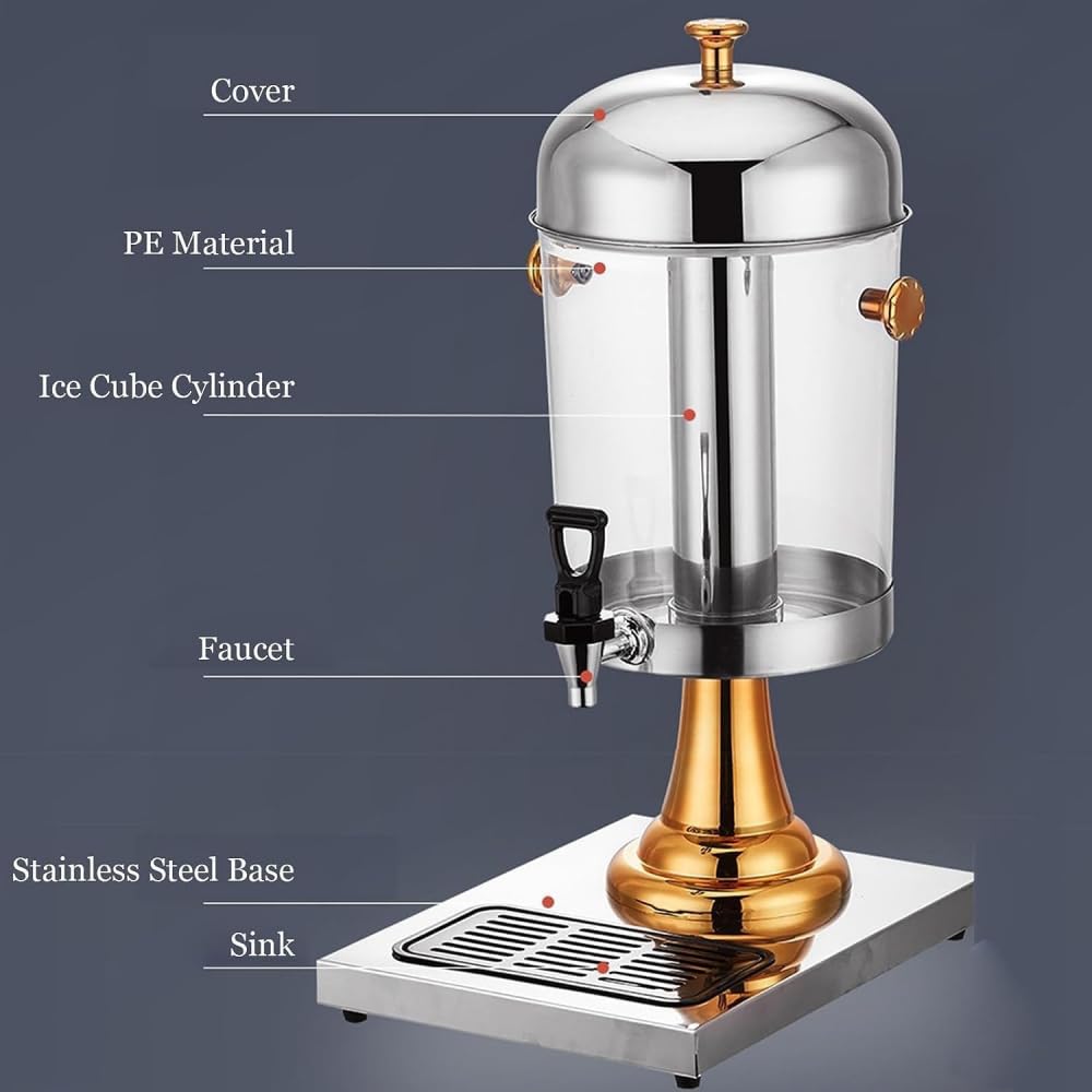 Dispensador de bebidas de acero inoxidable con grifo, dispensador de bebidas de gran capacidad, dispensador de jugo sellado para desayuno, bufé, bares, hoteles, plata, 8 L