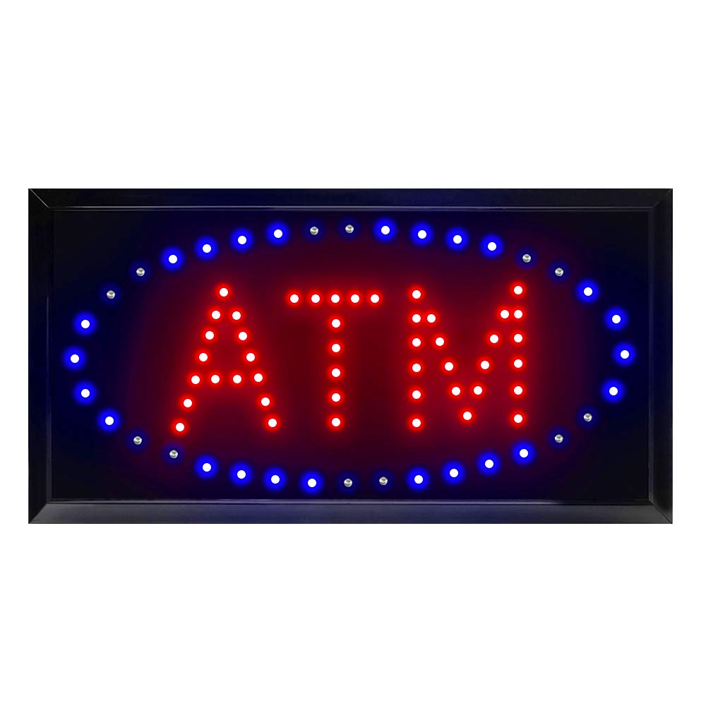 Boshen LED ATM Sign for Business LED Display Sign Display Animated Motion Advertisement Board with Switch Flashing & Steady Mode for Shops Window Stores 19" Lx 10"W(Square "ATM")