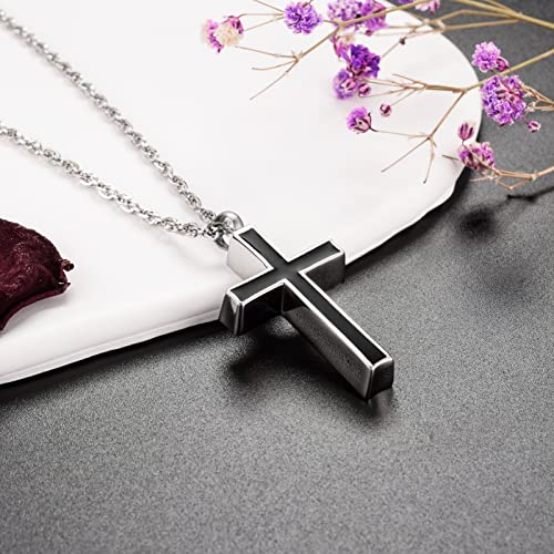 Dletay Cross Urn Necklace for Ashes Stainless Steel Cremation Jewelry for Ashes Memorial Ash Necklace for Men Women2