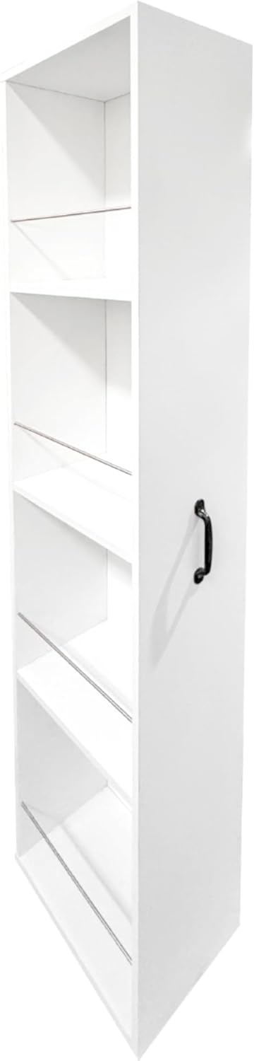 Food Pantry Cabinet with Pull-Out Shelves, White Slide Out Storage Cabinet with 2 Doors, 4 Tier Floor Standing Narrow Storage Bookcase on Wheels for Kitchen, Living Room, Office