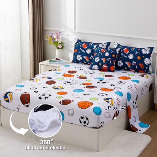 A Nice Night 6Pcs Bed In A Bag Twin Sports Microfiber Modern Comforter Set,Navy Rugby Ball Printed Bedding Collections,For Boys Kids Teen thumb #5