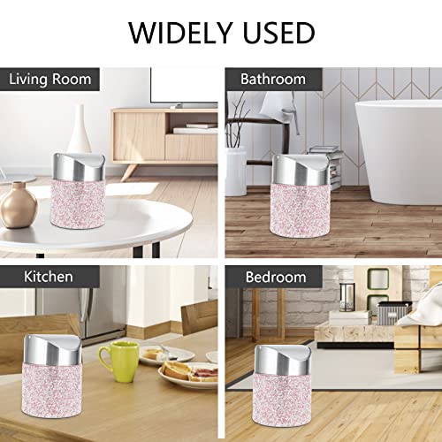 Image of KEYPOWER Bling Rhinestone Mini Trash Can Tiny Waste Can with Swing Lid Stainless Steel,Suitable for Countertop,Car,Table Desk(Pink)