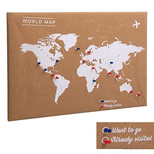 Dcasa - Panel Corcho Mapamundi con Chinchetas blanco