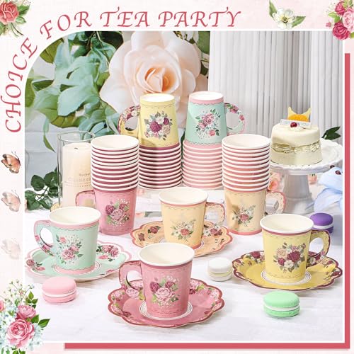 48 Sets Vintage Floral Tea Party Cups 7 OZ Disposable Cups - image 4