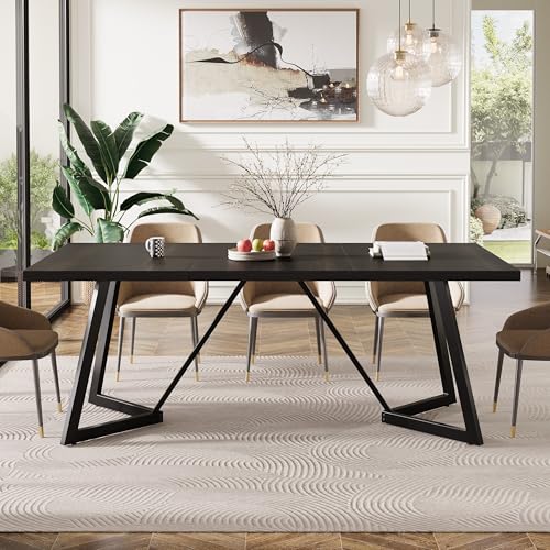 Tribesigns Mesa de Comedor Grande de 180cm para 6-8, Mesa de Comedor Moderna con Estructura de Metal, Mesa de Cocina Rectangular para Comedor Familiar en Casa (Negro)