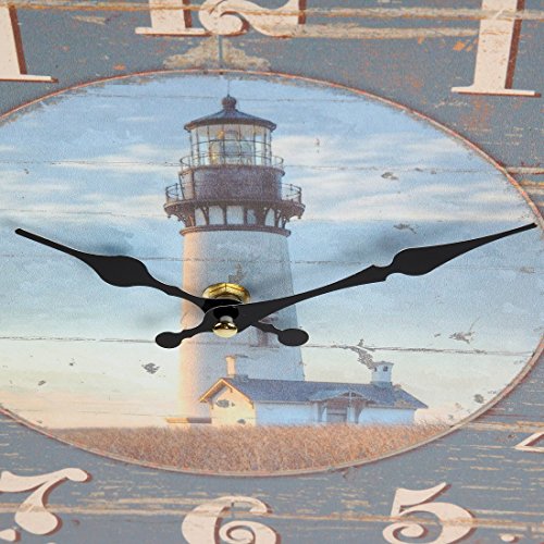 Lily's Home Rustic Wood-Style Country Lighthouse Wall Clock, Fits Nautical or Country Décor, Battery-Powered with Quartz Movement, Ideal Gift for Lighthouse Fans (13" Diameter) - Image 4
