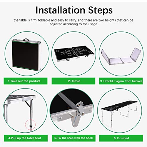 image for Wodesid 8FT Portable Beer Pong Tables with Carrying Handle Tailgate De