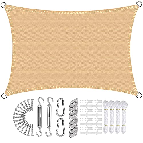 CHBIN Sun Shade Sail 3.5x4.5m UV Block Awning Waterproof Dustproof and Windproof 100% Polyester for Outdoor Patio Garden Yard Backyard, Yellow