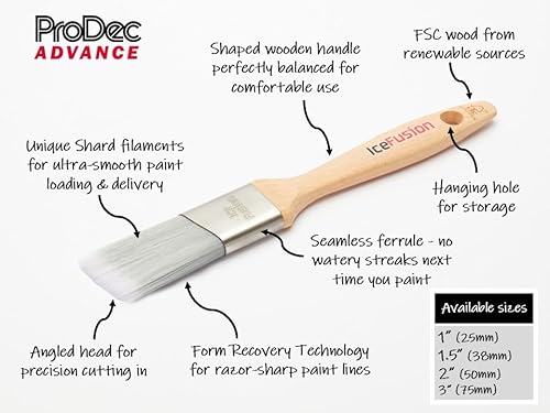 ProDec Advance 38 mm - professioneller synthetischer Pinsel von Ice Fusion Trade für Streicharbeiten mit scharfen Kanten mit Dispersions-, Glanz- und Satinfarben auf Wänden, Decken, Holz und Metall