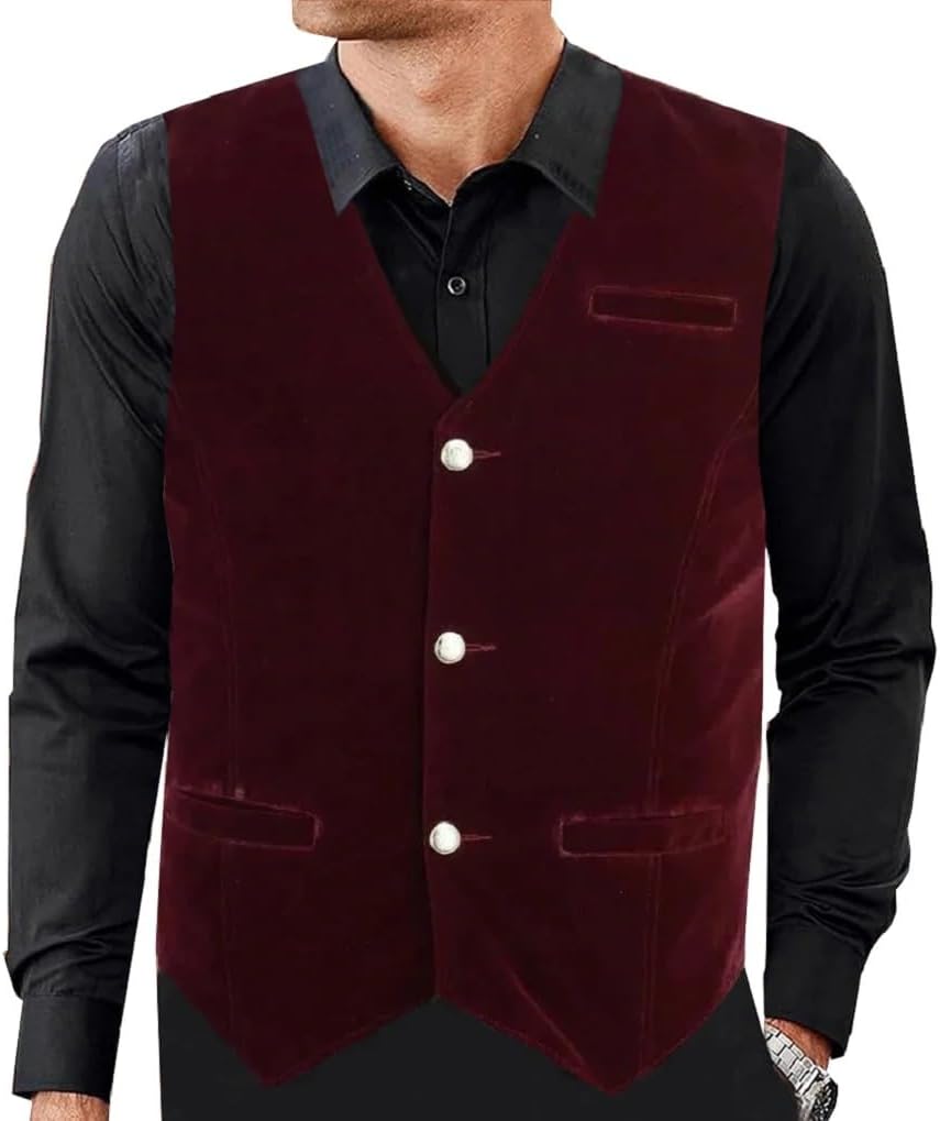 Darkrock Vest Mens Red Velvet Waistcoat Gothic Steampunk Victorian