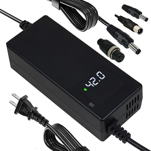 42V 2A Lithium Battery Charger for 36V 10S Lithium Battery - DC 5.5x2.1/2.5mm Connector, HD LED Screen Display of Current Charging Voltage,Intelligent 3-Stage Charging