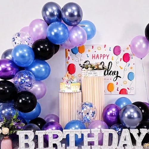 Image of Black Purple Blue Balloon, 60 PCS Outer Space Balloons, 12Inch Metallic Navy Blue Purple Black Balloon Pearl Purple Blue Confetti Latex Balloons for Kids Boys Astronaut Space Birthday Party Decoration