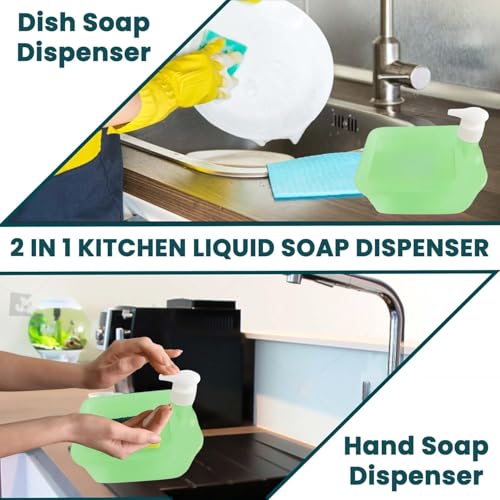 Image of Zuku Liquid Soap Dispenser for Kitchen Dishwash Liquid Soap Dispenser for Kitchen Sink Dish Washer Box Kitchen Dispenser Liquid with Free Sponge(Green)