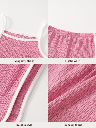 Image of Girls Summer Clothes 4 Piece Cute Outfits Cami Tank Top and Dolphin Shorts Sets for Kid Casual, Dance, Beach