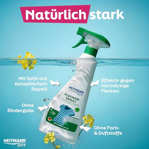 HEITMANN pure Fleckenspray 250 ml | Vegane Reinigungsmittel Alternative zur Gallseife | Fleckenentferner Kleidung ohne Duft- & Farbstoffe | Perfekt gegen Fett, Öl, Blut & Make-up