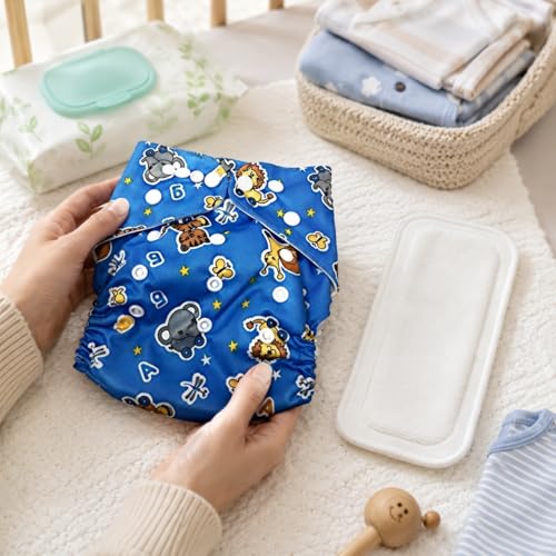 Image of Lukzer Reusable Baby Cloth Diaper with Microfiber Insert Pad, Pack of 2 | Free Size Adjustable Washable Baby Nappies with Snap Buttons | Soft Diapers with Leak Protection for Babies 3 Months-3 Years, 5-15 kg