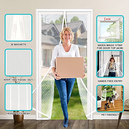Innotree Upgraded Magnetic Screen Door With 36 Magnets Heavy Duty Mesh Curtain, Fits Doors Up To 38"X82", Hands Free Dogs Cats Pet Friendly Door Screen, White #TOP2