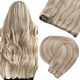 Micro Weft Human Hair Extensions Blonde LaaVoo Highlight Micro Loop Beaded Weft Extensions Highlight Ash Blonde Mixed Bleach Blonde Micro Link Weft Extensions Straight Double Weft 12' Width 50g 20'