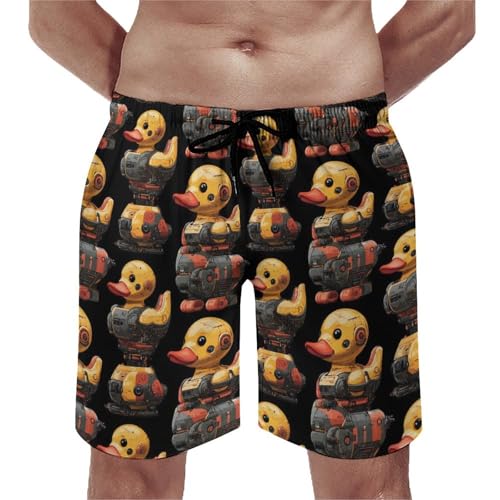 Hawaiian Shorts for Men - Comfy Cyber ​​Cute Duck Print Mens Swim Trunks Bathing Suits with Mesh Lining