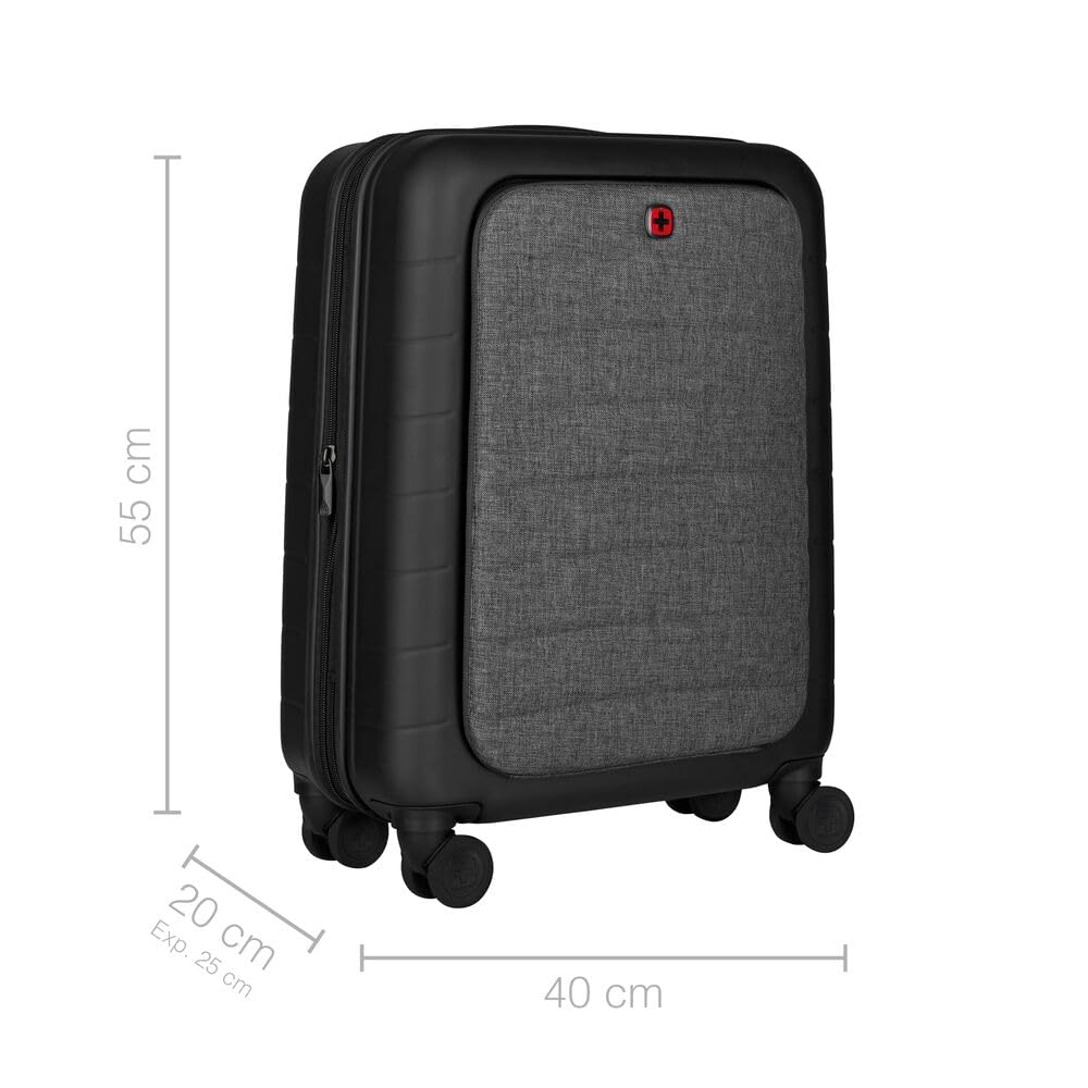 WENGER Syntry Handgepäck Trolley, Notebook bis 14 Zoll, Tablet bis 10 Zoll, 36 (44) l, Hartschale, Damen Herren, Business-Reisen Urlaub, Schwarz/Graumeliert, 610163