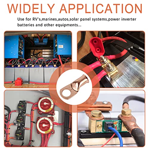 Riocan 10Pcs 1/0 Awg-1/2”(M12) Ring Terminals 0 Gauge Battery Lugs Battery Cable Ends Heavy Duty Wire Lugs Battery Cable Connector Copper Lugs Battery Terminal Connectors #TOP5