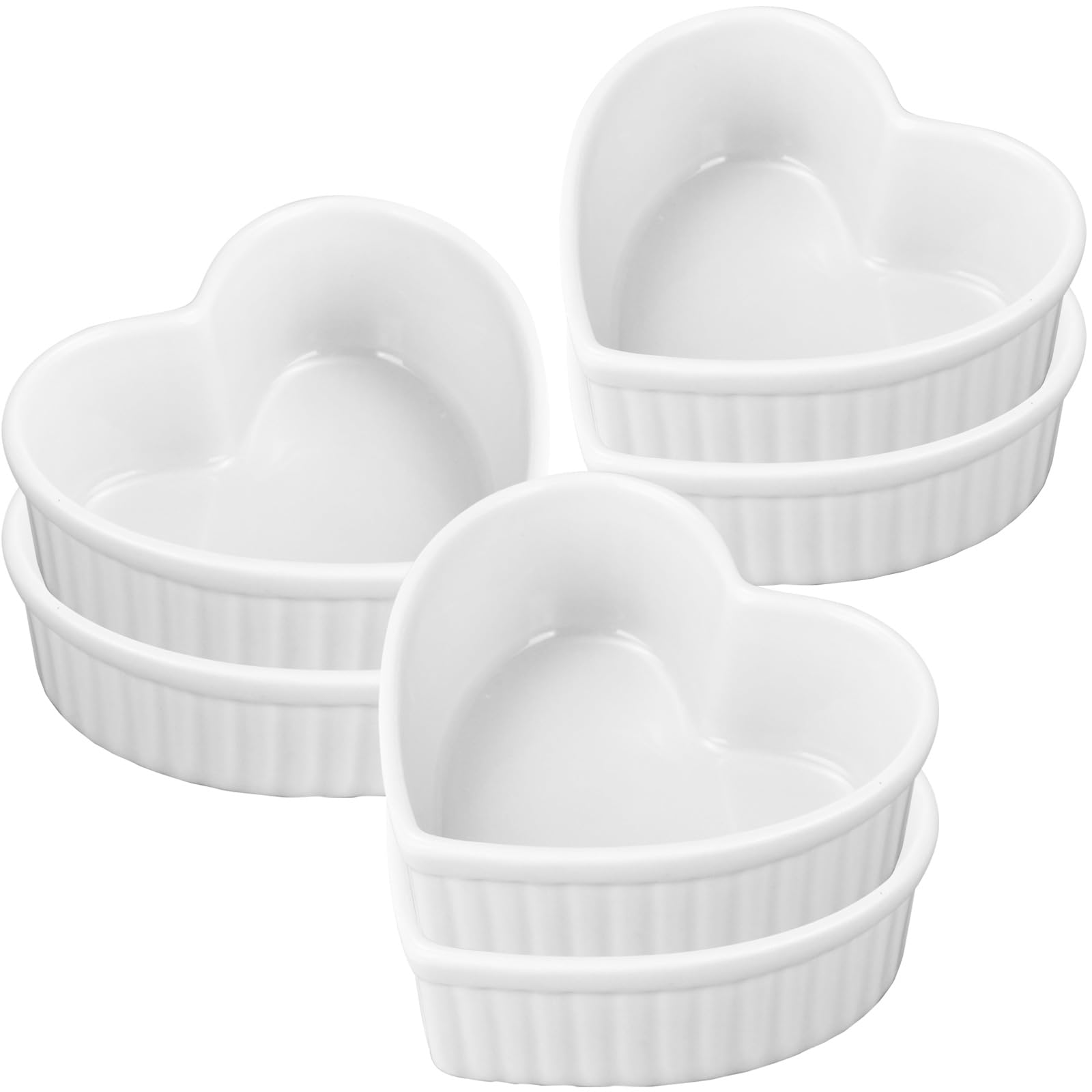 Lot de 6 ramequins en céramique en forme de cœur pour la Saint-Valentin, 170 g, passent au four, petits ramequins de cuisson pour cuisine, fête, goûter, sauce, condiments (blanc)