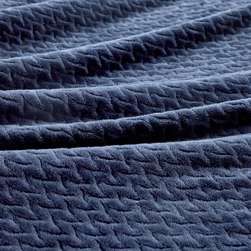 Oversized King Fleece Blanket 120x120 Inches, Seamless Soft Cozy 3D Jacquard Flannel Blanket 10'x10' Extra Large for Bed, Sofa, Couch, Travel & Camping, California King Throw, Navy Blue Leaf