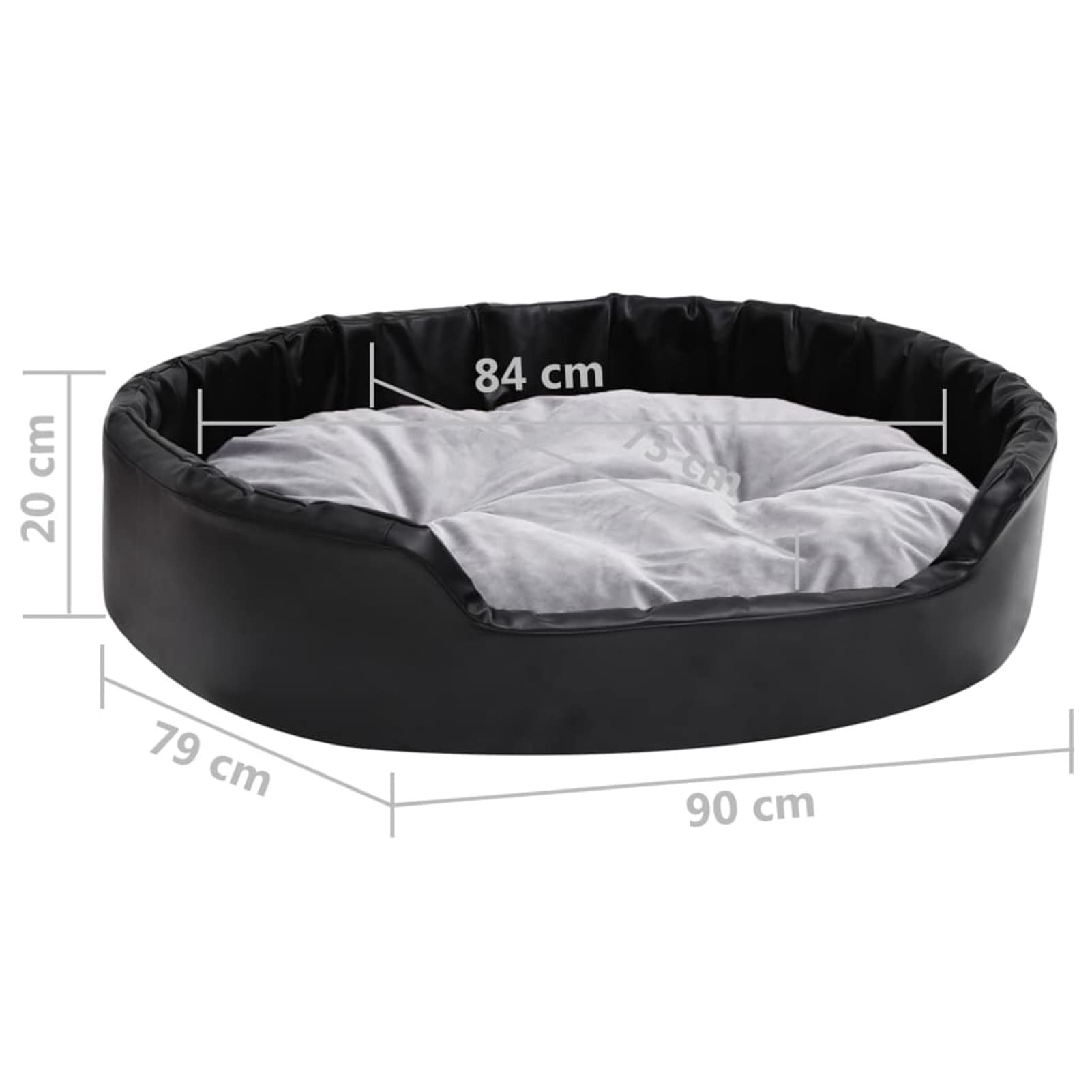 ZHOUMIN Cama para Perros, Sofa Perro, Colchon Perro, Sofá Cama para Mascotas, Felpa y Cuero sintético Negro Gris 90x79x20 cm