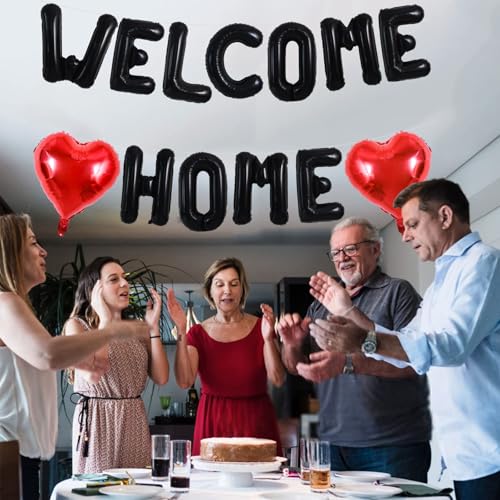 Image of TONIFUL 16 Inch Black WELCOME HOME Foil Letter Balloons Banner Decorations