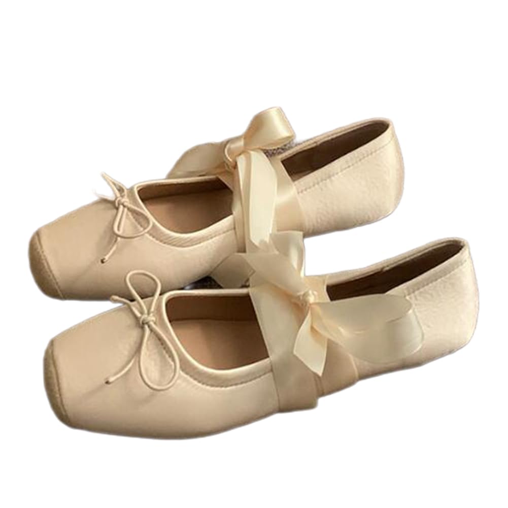 Covoyyarwomen Lace Up Ankle Strap Ballet Flats Shoes Floral Dressy