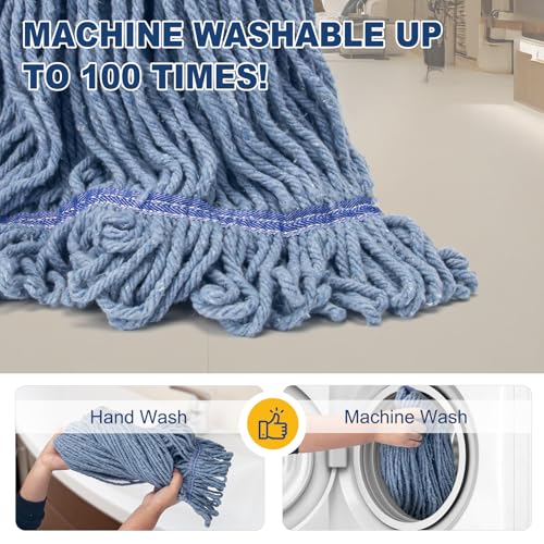 Image of KeFanta 2 Pack Commercial Mop Heavy Duty Industrial Mops,60 inch Long Handle with Looped-End String Cotton Wet mop Head Replacement for House,Kitchen,Laminate,Tile,Vinyl,Hardwood Floor Cleaning(Blue)