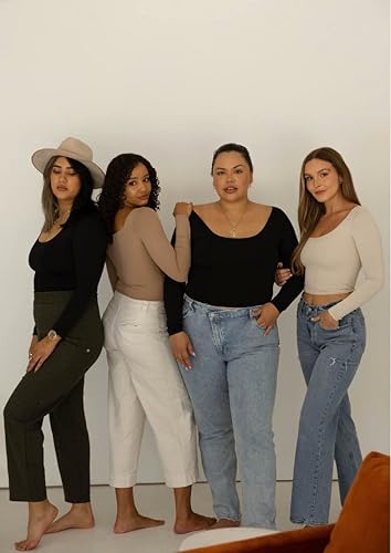 Miniatura 6 de Almere Camiseta de manga larga para mujer, contorno de doble forro, sin costuras, de tela suave, con corte de cuello bajo