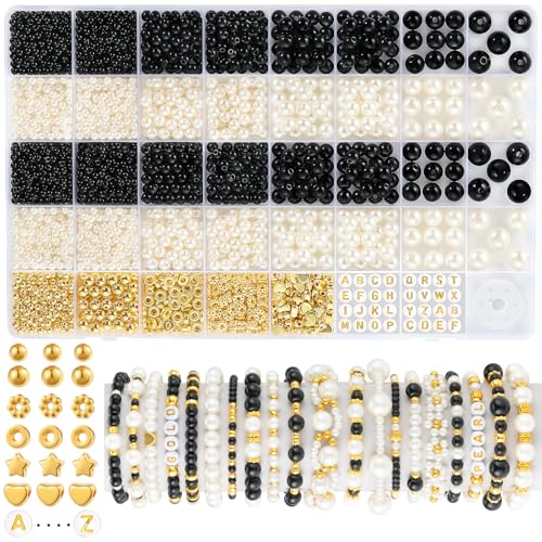 2230pcs Black and White Pearl Beads 5 Sizes Round Pearls Beads for Jewelry