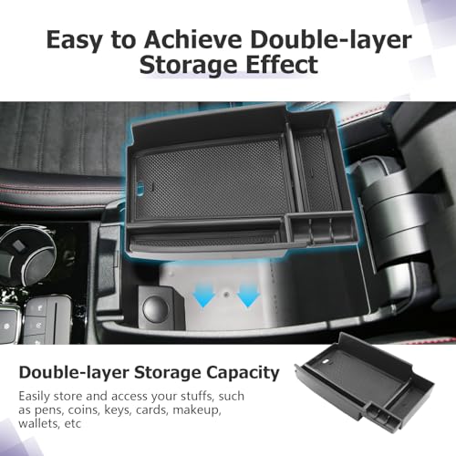 Image of LUWU Center Console Organizer Compatible with Ford Escape 2020-2026 /Bronco Sport 2021-2025 Accessories Armrest Console Storage Box Insert Tray ABS Material Black Coin Container Black