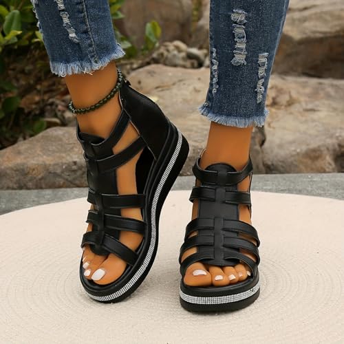 Gladiator Sandals for Women with Zipper Hollow Out Breathable Roman Sandals Summer Casual Open Toe Ankle Strap Sandal4