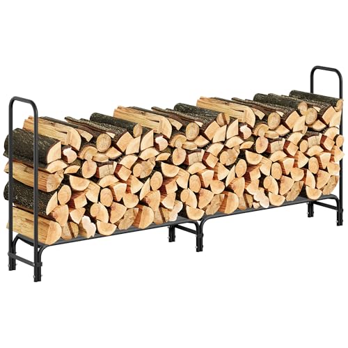 8FT Firewood Rack Outdoor, Firewood Rack Indoor with Fabric Mesh, Heavy Duty Fire Wood Racks Holds Up to 4000LBS, Metal Wood Pile Storage Organizer for Storing Logs of Various Size, Black