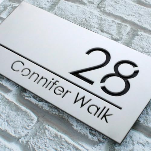 MXN Placa de Número de Casa Moderna de Acrílico con Corte Láser 3D, Placa de Números de Casa Personalizada para Exterior, Blanco Negro
