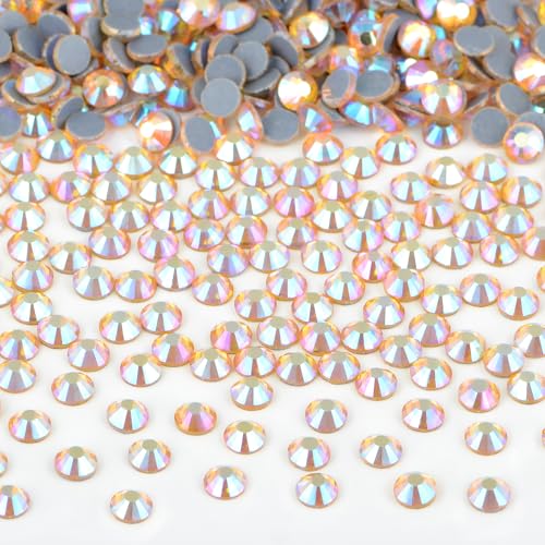 Image of Bymitel Hotfix Crystal Rhinestones Round Gems Iron on DIY Jewelry Making Flat Back for Crafts,Topaz AB, 1.6mm(SS4 /2880pcs)
