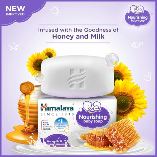 Image of Himalaya Nourishing baby soap 125g | Buy 3 Get 1 Free | No 1 Doctor prescribed brand | Honey, Sunflower oil, Milk, Castor Oil |Antibacterial and Moisturization Action for sensitive skin|Gentle.Safe.researched