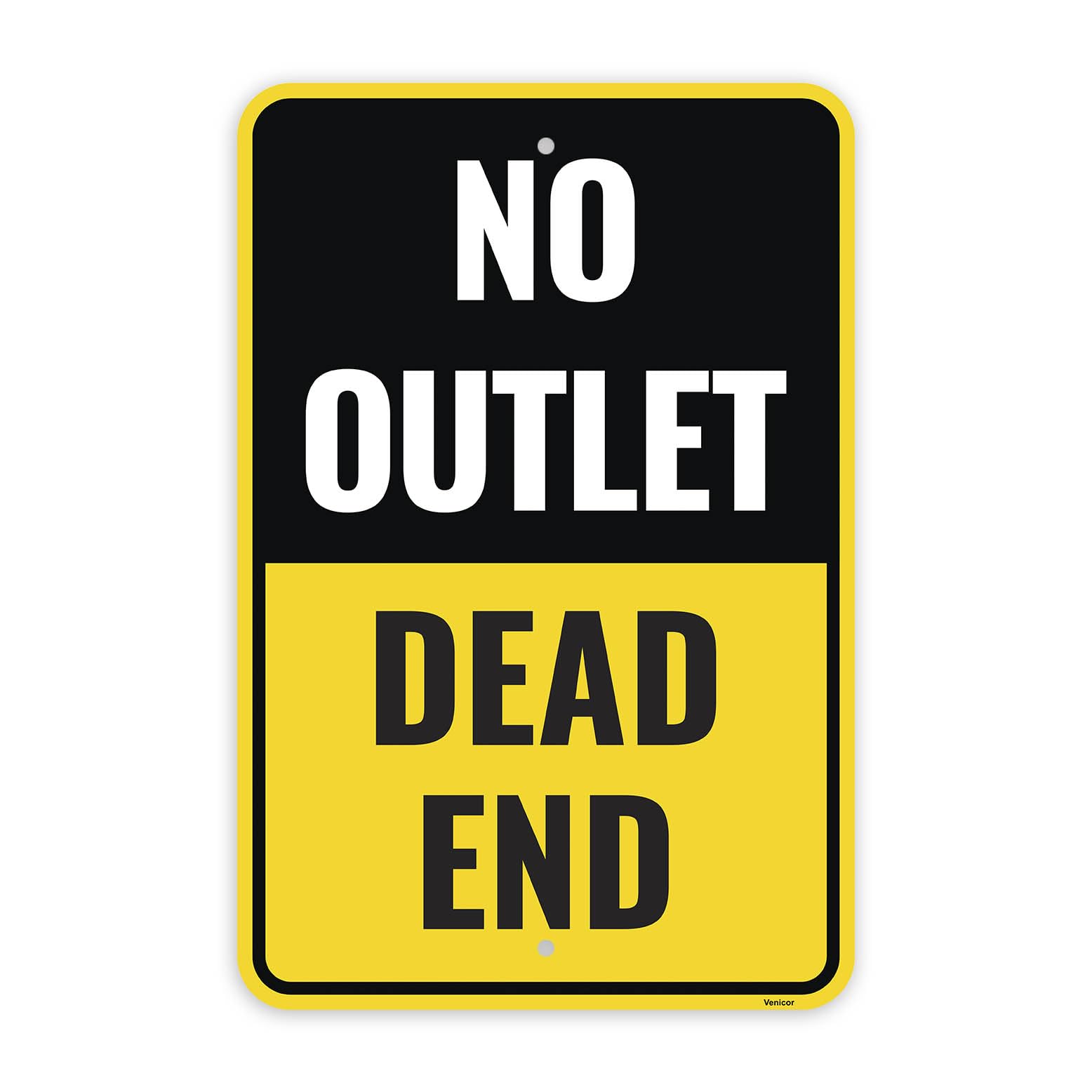 No Outlet Dead End Sign, Road Warning Plaque, Aluminum, 12x8 Inch